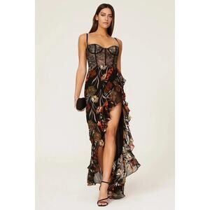 New Free People KATIE MAY Senorita Gown $425 SMALL Black Floral Corset Style